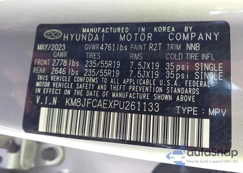 2023 Hyundai Tucson Xrt z USA, uszkodzony, nr VIN KM8JFCAEXPU261133